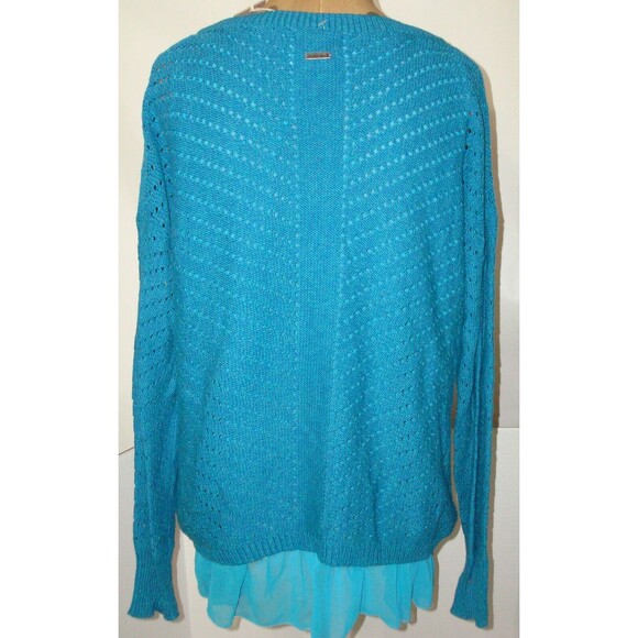 NWT New Womens L Prana Ellery Sweater Top Cotton Aqua Blue Layered LS Logo Soft - Picture 3 of 7
